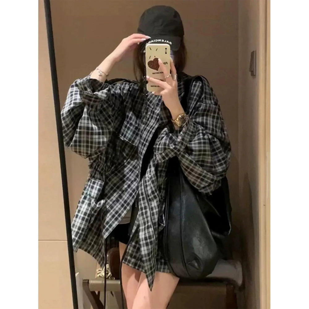 ZARA Korean Style Plaid Workwear Jacket Women Retro Minimalist Long Sleeve